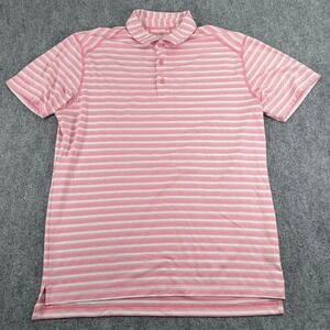 Bonobos Golf Polo Shirt Men Large Pink White Stripe Slim Fit Lightweight Stretch